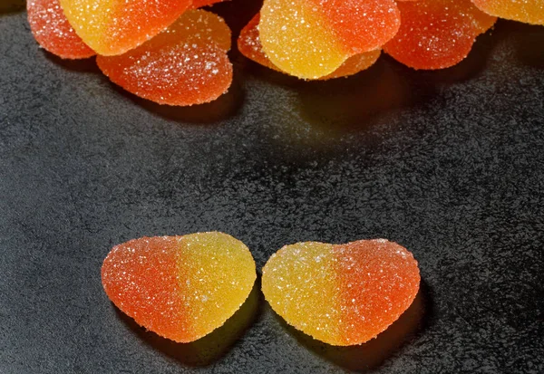 Lot Marmalade Hearts Two Hearts Together Marmalade Candy Form Heart — Stock Photo, Image