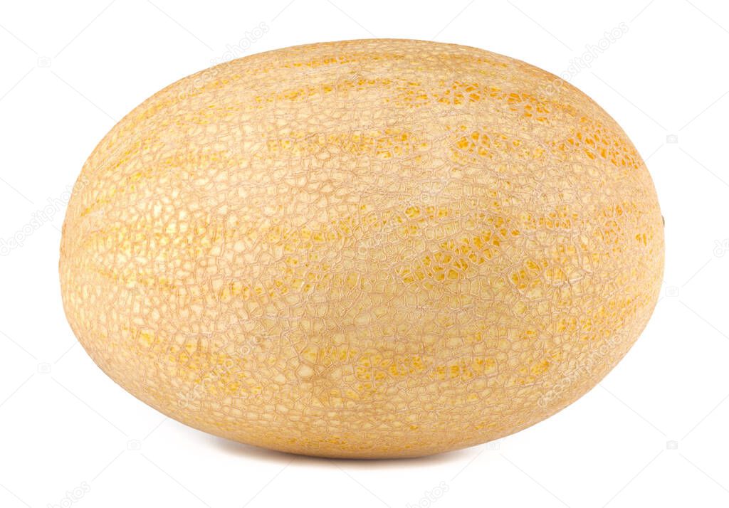 The yellow ripe melon is isolated on a white background.