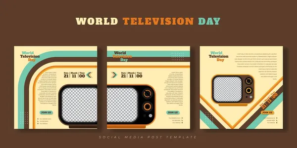 Conjunto Plantilla Post Redes Sociales Con Diseño Televisión Vintage Día — Vector de stock