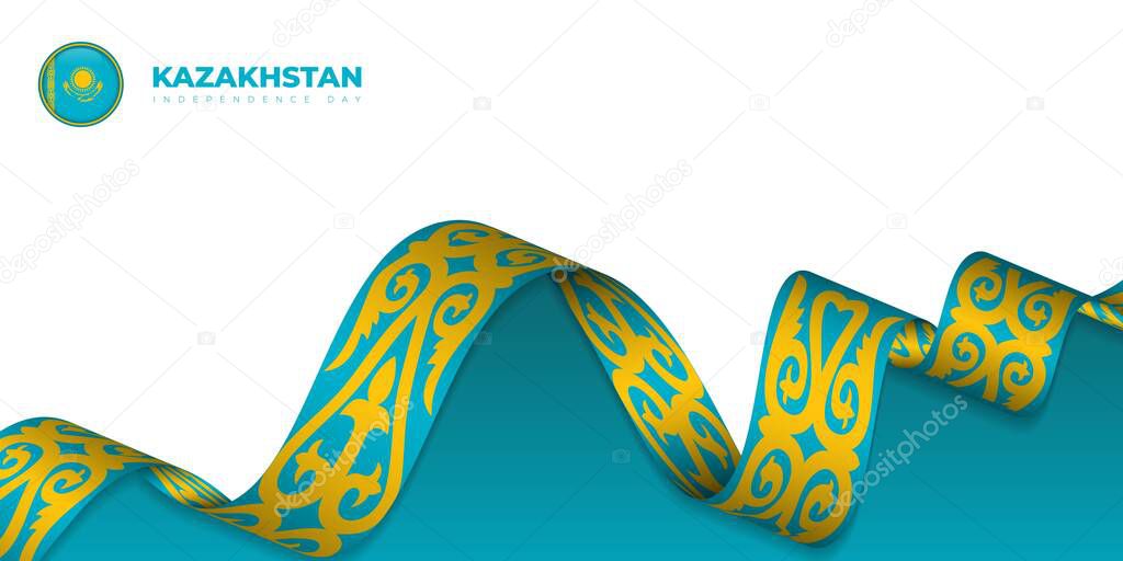 Waving Kazakhstan ornament ribbon design. Kazakhstan independence day template design. Good template for Kazakhstan National day design.