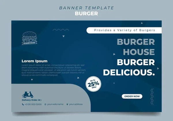 Banner Template Design Burger Advertisement Blue Banner Template Simple Circle — Stockový vektor