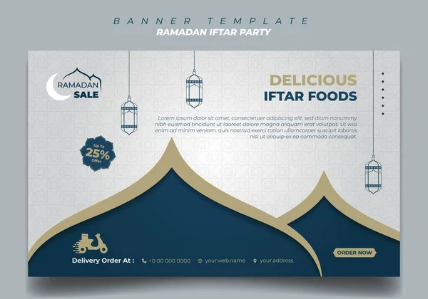Modelo Banner Azul Branco Com Design Fundo Islâmico Iftar Significa — Vetor de Stock