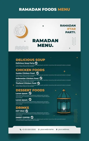 Ramadan Menüvorlage Grün Weiß Und Gold Islamischen Hintergrund Mit Laternen — Stockvektor