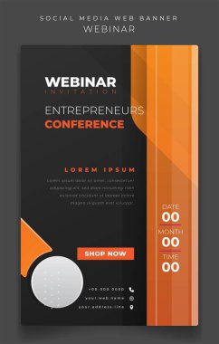 Webinar daveti için siyah ve sarı geometrik arkaplan şeklinde portre Banner şablonu tasarımı