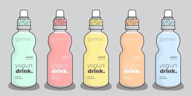 Ürün ambalajı için pastel renklerde açık ve kapalı kapak şablonu olan plastik şişe