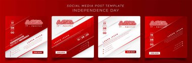 Social media post template in geometric red and white background for indonesia independence day