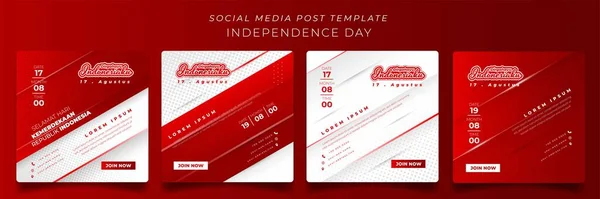 Social Media Post Template Geometric Red White Background Indonesia Independence Ilustraciones de stock libres de derechos