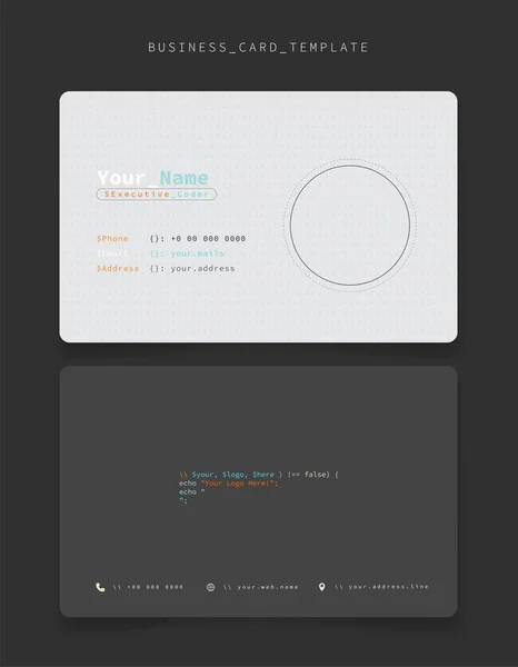 Business Card Card Template White Dark Gray Background Programmer Identity — Vector de stock