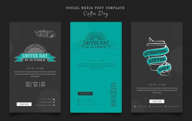 Set of social media post template for international coffee day with line art design