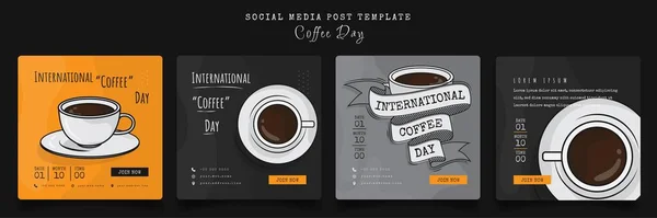 Social Media Post Template Cartoon Coffee Lettering Design Coffee Day - Stok Vektor