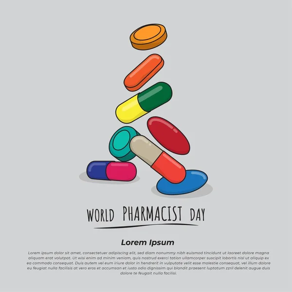 Falling Drugs Design Cartoon Design World Pharmacist Day Campaign — Vector de stock