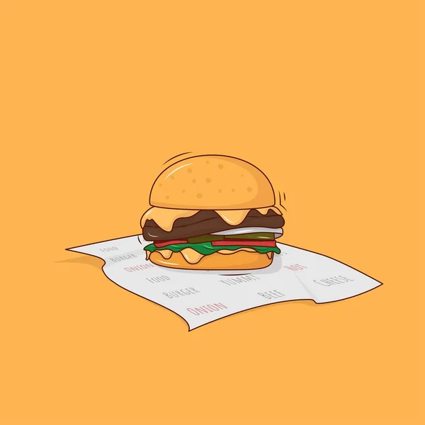 Szablon Burger Kreskówce Papieru Pakowania Żółtym Tle Projektu — Wektor stockowy