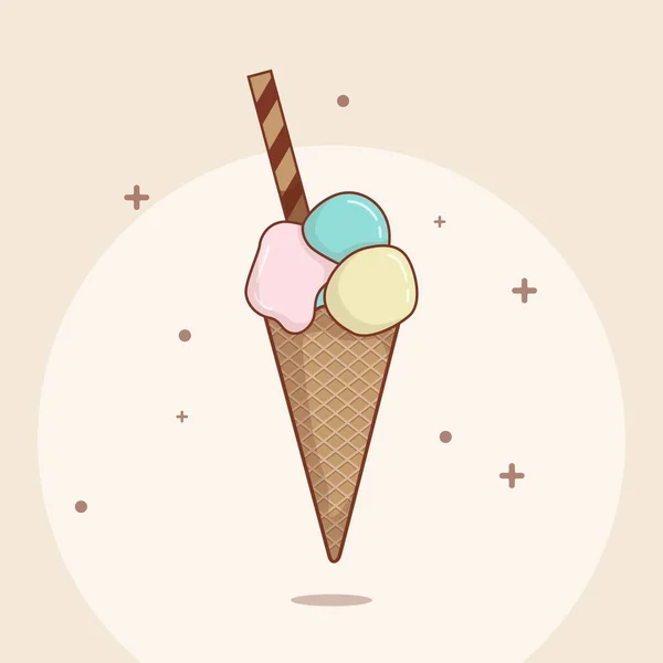 三色冰淇淋卡通设计中的冻奶油模板 — 图库矢量图片