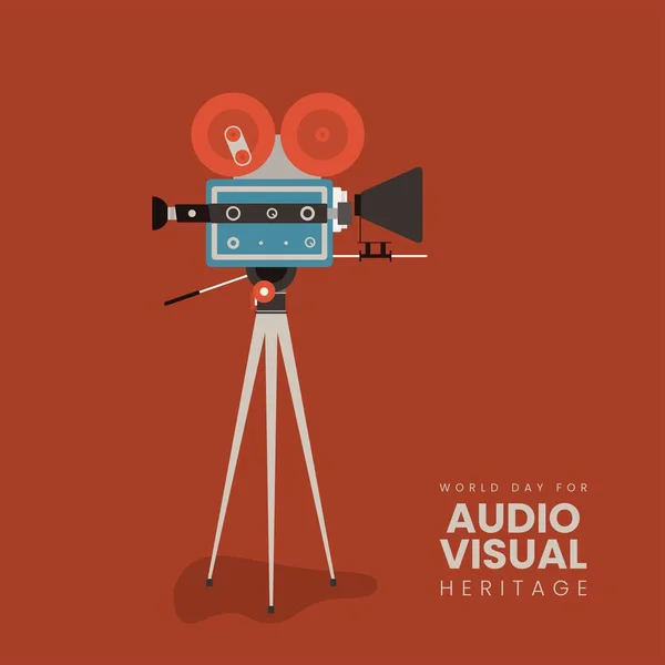Caméra Vintage Avec Design Trépied Pour Journée Mondiale Patrimoine Audiovisuel — Image vectorielle