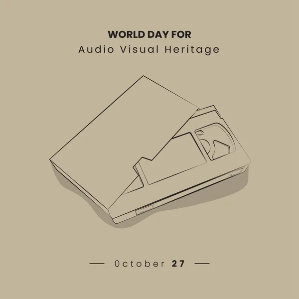 Arte Línea Diseño Cassette Vídeo Vintage Para Día Del Patrimonio — Vector de stock