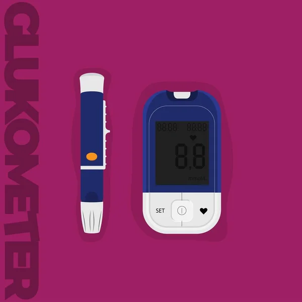 Комплект Глюкометра Тестирования Уровня Сахара Дизайне Мультфильмов Всемирный День Диабета — стоковый вектор