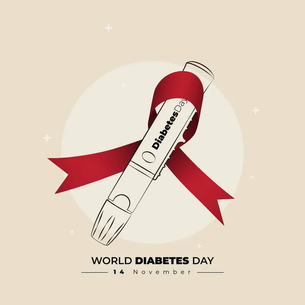 Blood Lancet Design Line Art Ribbon Design World Diabetes Day — Stock Vector