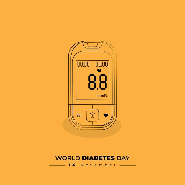 Digital Glucometer Vector Illustration Line Art Design World Diabetes Day — Stock Vector