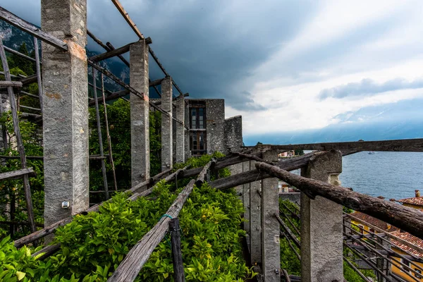 Interior Uma Casa Limão Madeira Com Limoeiros Verdes Gargnano Brescia — Fotografia de Stock