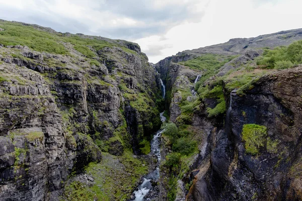 View Beautiful Glymur Waterfalls Botsna River Hvalvatn Lake Hvalfjrur Fjord — Φωτογραφία Αρχείου