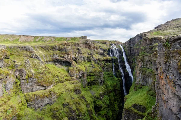 View Beautiful Glymur Waterfalls Botsna River Hvalvatn Lake Hvalfjrur Fjord — Φωτογραφία Αρχείου