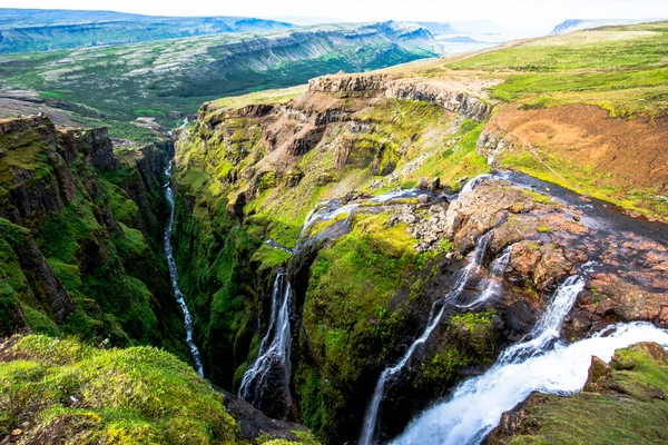 Vista Das Belas Cachoeiras Glymur Rio Botsna Partir Lago Hvalvatn — Fotografia de Stock