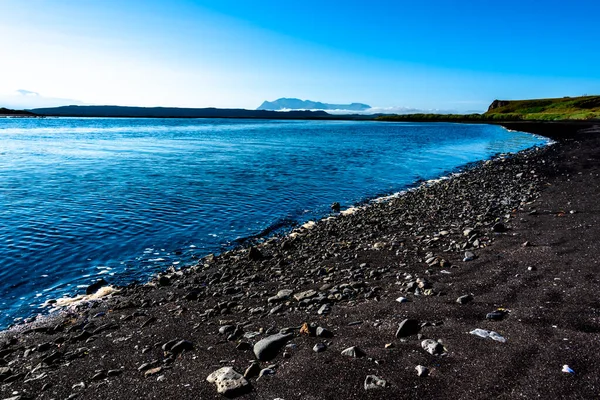 Praia Preta Com Pegadas Seixos Península Vatnsnes Norte Islândia — Fotografia de Stock