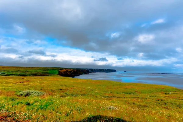 Oblázková Pláž Při Odlivu Severním Islandu Souběžně Tjornes Husavíku Obci — Stock fotografie