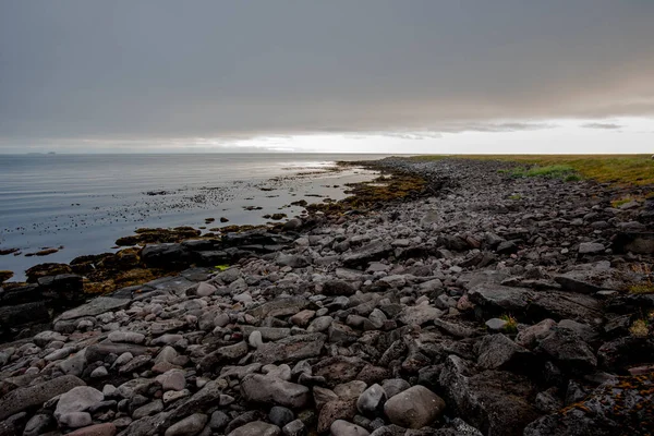 Oblázková Pláž Při Odlivu Severním Islandu Souběžně Tjornes Husavíku Obci — Stock fotografie