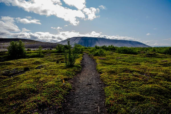 冰岛诺德平市Husavik附近Myvatn湖熔岩草地上的公路 — 图库照片