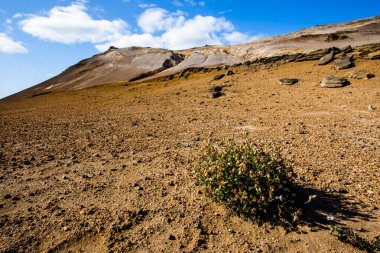 Krafla yanardağ sisteminde Namaskard, Myvatn Gölü 'nün doğusunda, sarı ve kırmızı renklerin hakim olduğu bir arazide eriyik kaya kabarcıkları ile yer almaktadır.