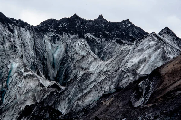 Geleira Solheimajokull Coberta Fuligem Erupções Anteriores Com Lago Glacial Descendo — Fotografia de Stock