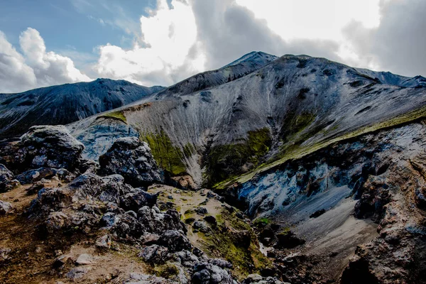 冰岛南部Hekla火山附近Landmannalaugar公园山区五彩缤纷的流纹岩山脉 广阔的熔岩和温泉 — 图库照片