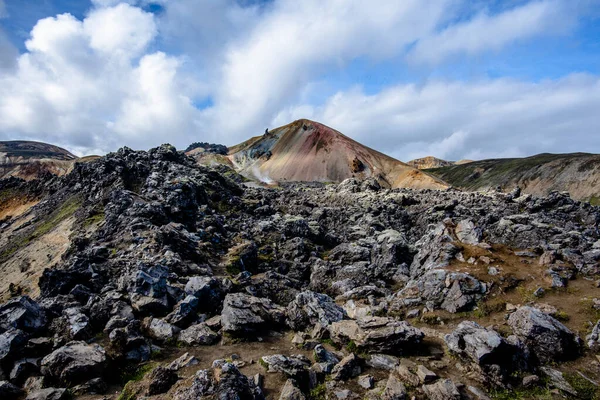 冰岛南部Hekla火山附近Landmannalaugar公园山区五彩缤纷的流纹岩山脉 广阔的熔岩和温泉 — 图库照片