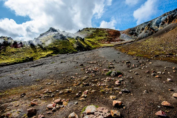 冰岛南部Hekla火山附近Landmannalaugar公园山区五彩缤纷的流纹岩山脉 广阔的熔岩和温泉 — 图库照片