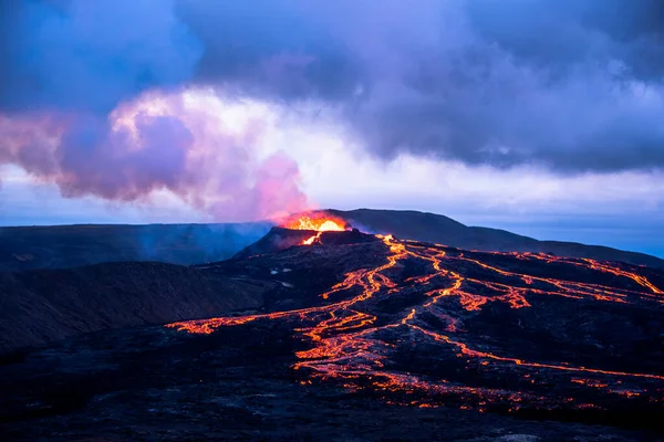 Fagradalsfjall Wulkan Działalności 2021 Roku Około Reykjavk Południe Homonimicznej Góry — Zdjęcie stockowe