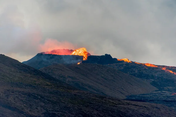 Volcán Fagradalsfjall Actividad 2021 Unos Kilómetros Reykjavk Sur Montaña Homónima —  Fotos de Stock