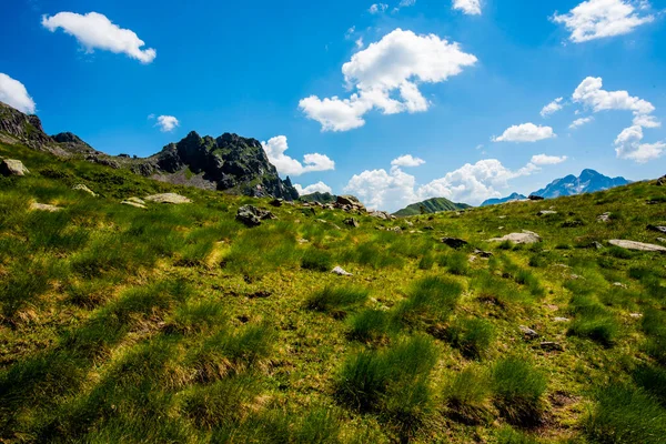 Caminhos Entre Picos Granito Cordilheira Lagorai Com Vales Verdes Céus — Fotografia de Stock