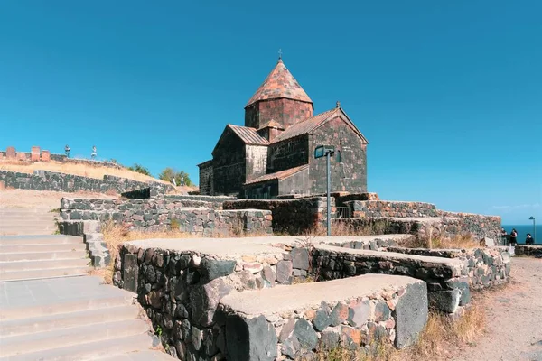 Armênia Lago Sevan Setembro 2021 Escadaria Pedra Ruínas Mosteiro Medieval — Fotografia de Stock