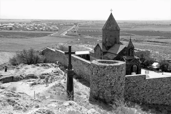 Armênia Khor Virap Setembro 2021 Fotografia Preto Branco Famoso Mosteiro — Fotografia de Stock