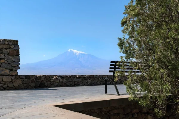 Arménie Khor Virap Září2021 Stěna Kláštera Výhled Horu Ararat — Stock fotografie