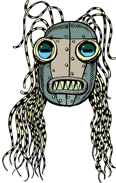 多数のケーブルで作られた髪の毛のノマドロボットマスク — ストックベクタ