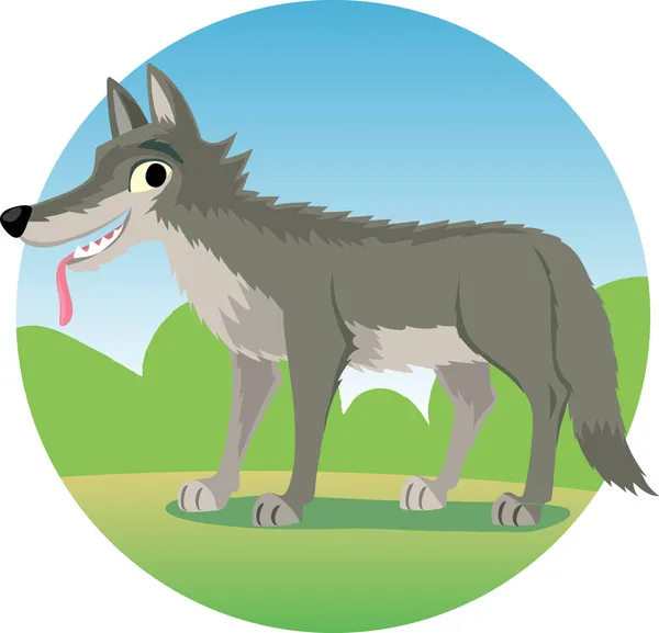 Wolf Står Med Utsträckt Tunga — Stock vektor
