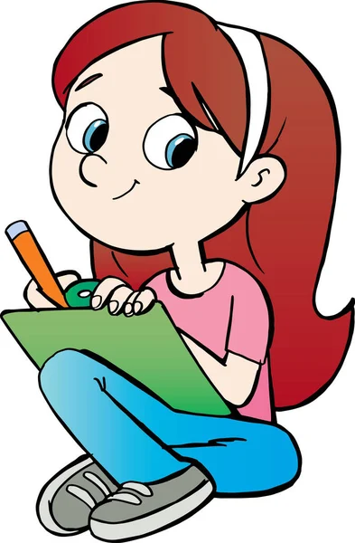 Dívka Kreslí Deskou Kolenou — Stockový vektor