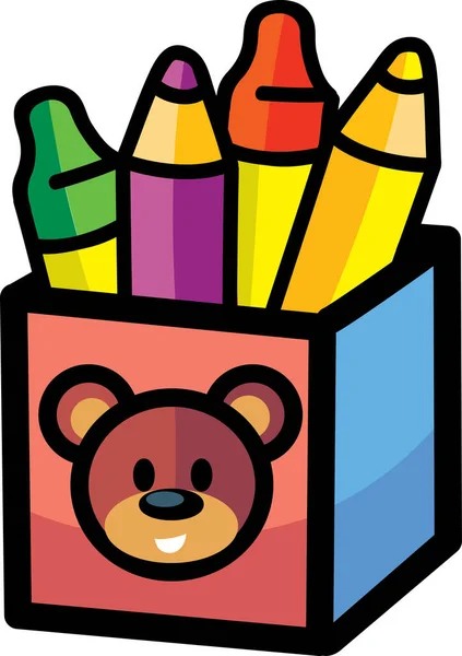 一盒有熊头的铅笔 — 图库矢量图片