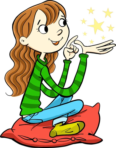 Girl Counting Magic Stars Palm Her Hand — Stock Vector