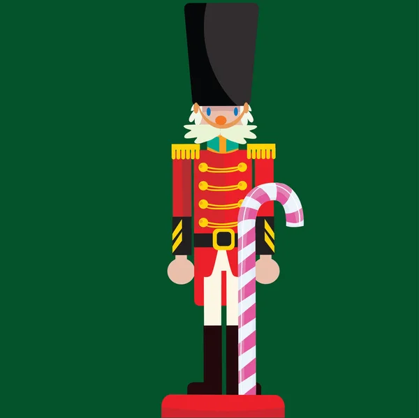 Nutcracker Wooden Figure Soldier Holds Colorful Sweet Stick — Vettoriale Stock