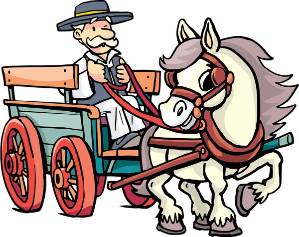 Coachman Drives Horse Drawn Carriage — Stockvektor