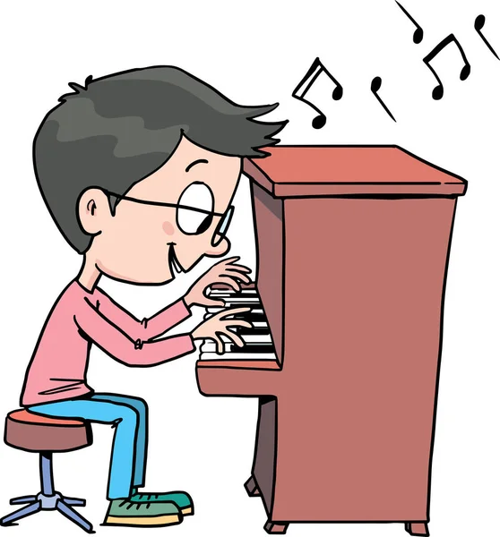 Menino Praticando Para Tocar Piano — Vetor de Stock
