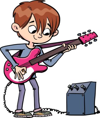 Çocuk elektro gitar çalıyor.